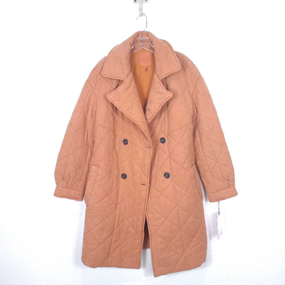 AVEC LES FILLES Quilted Doubled Breasted Cozy Camel Tan Coat Jacket - Picture 3 of 16
